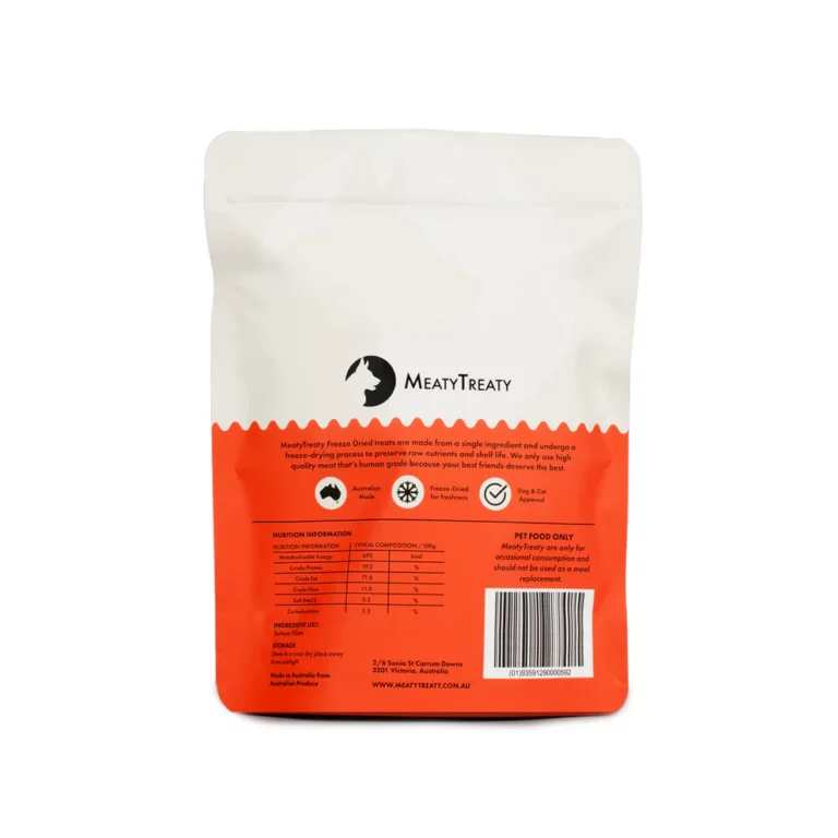 Meaty Treaty's salmon fillets in a orange package back