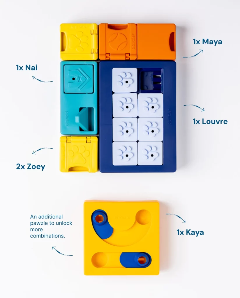Pawzler Smarty Set showing the various puzzles included
